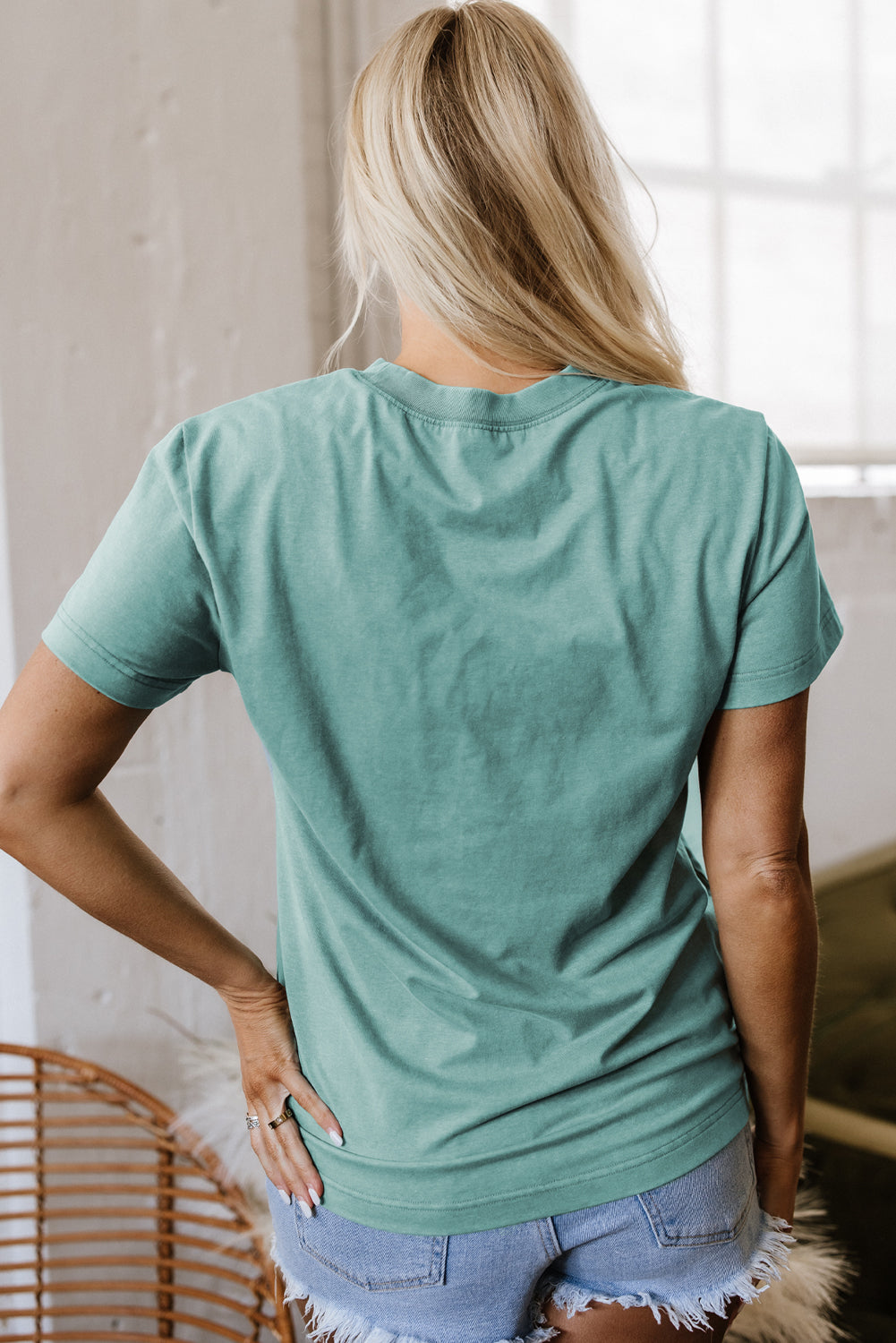T-shirt ras du cou imprimé vert mer MAMA délavé minéral