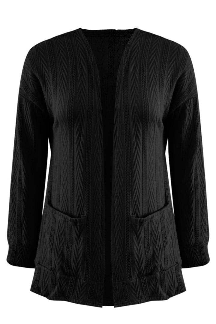 Full Size Textured Open Front Long Sleeve Cardigan