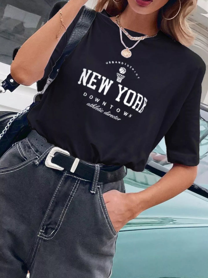 Letter Round Neck Half Sleeve T-Shirt