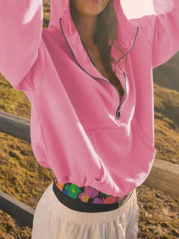 Half-Zip Dropped Shoulder Hoodie