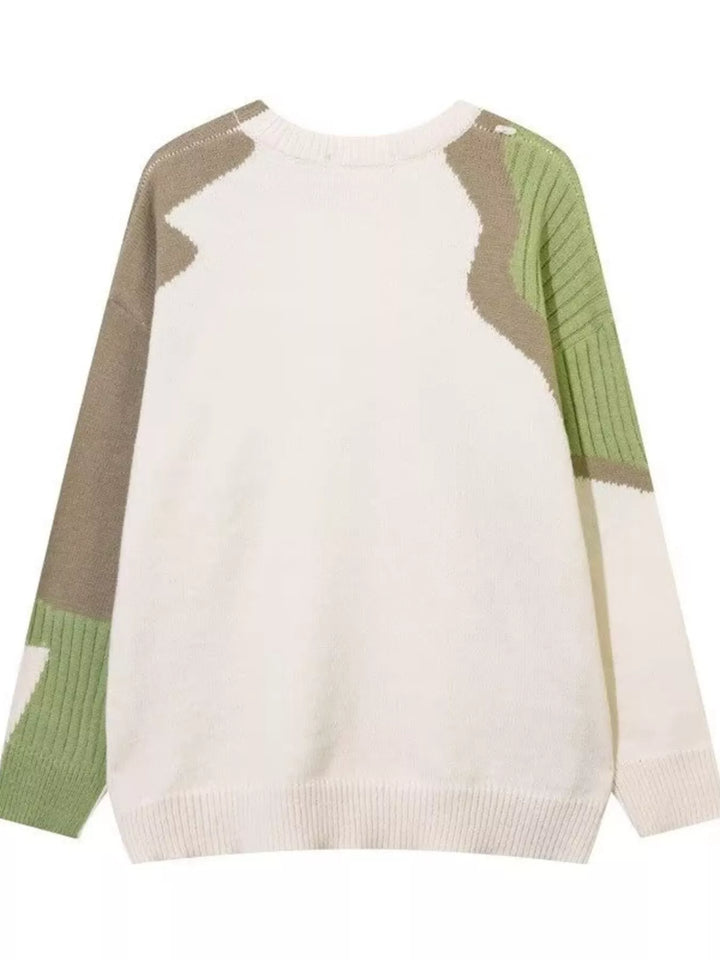 Men's Contrast Round Neck Long Sleeve Sweater
