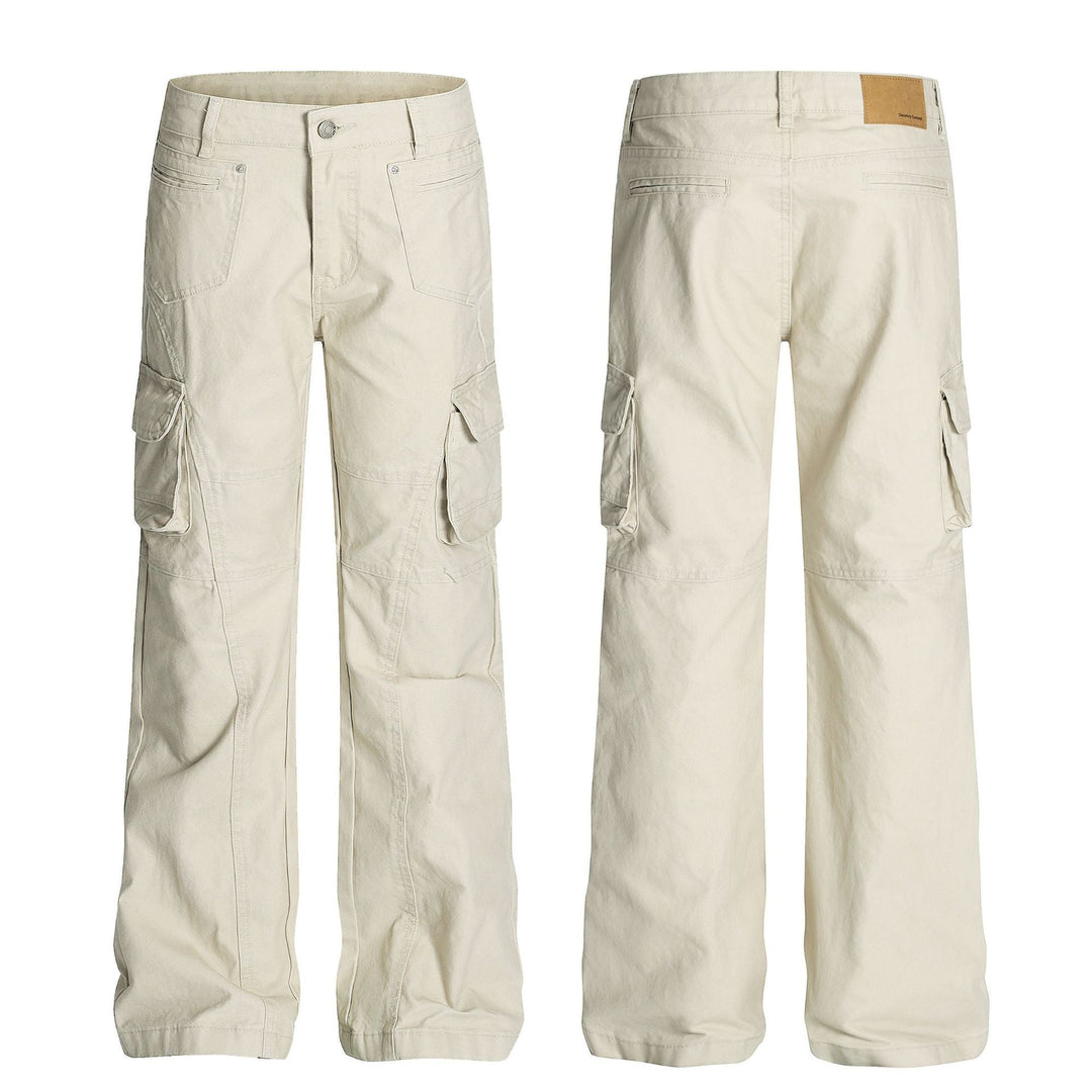 Retro Unisex Solid-Color Multi-Pocket Loose Flare-Bootcut Workwear Casual Pants