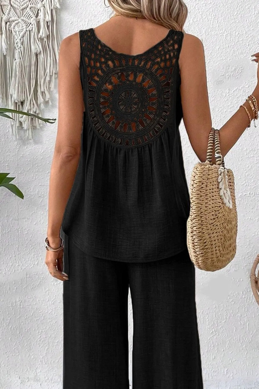Round Neck Tank and Wide Leg Pants Set