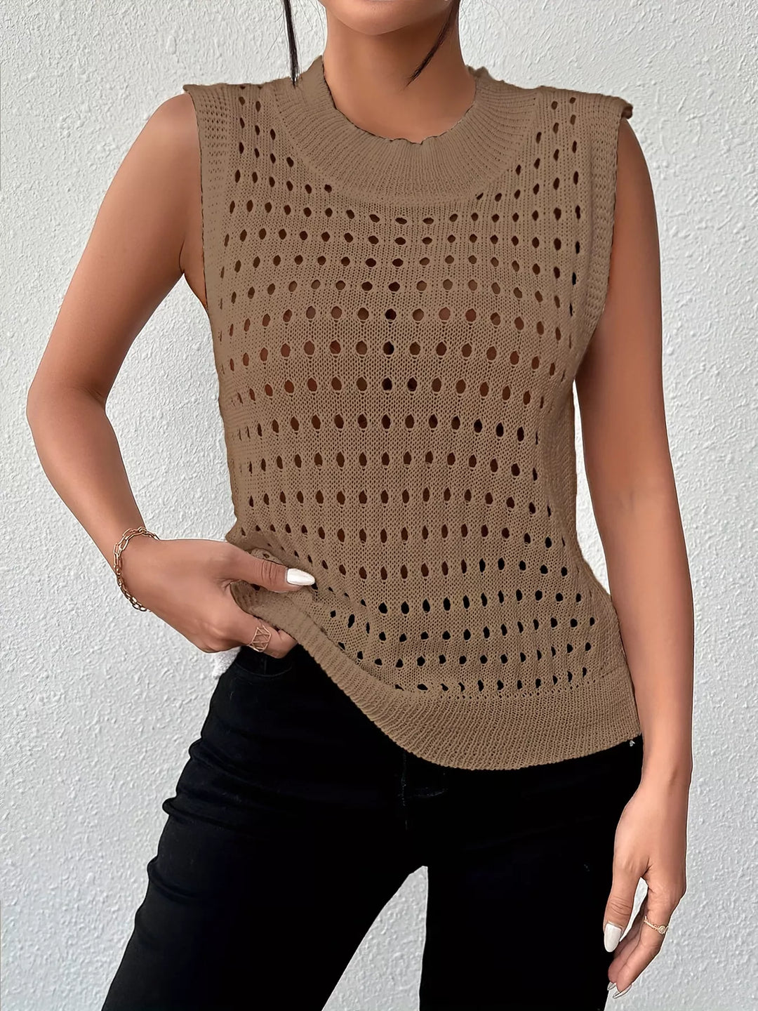 Hollow Out Round Neck Knit Tank