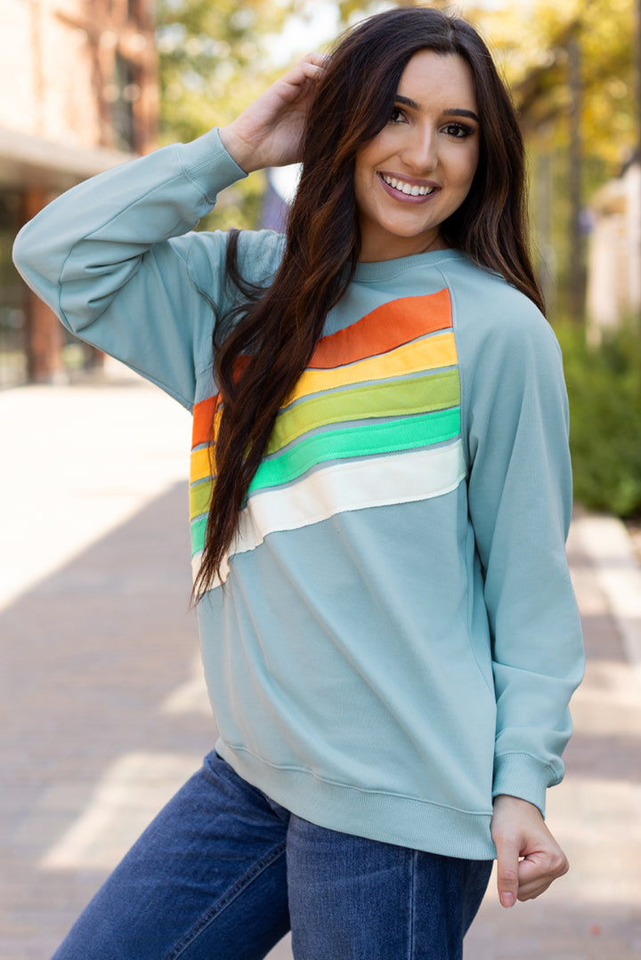 Sweat-shirt rayé à blocs de couleurs arc-en-ciel bleu Beau