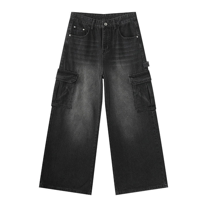 Bleached Wide-leg Multi-pocket Straight-leg Casual Work Pants
