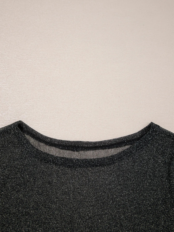 Metallic Glitter Mesh Long Sleeve Top