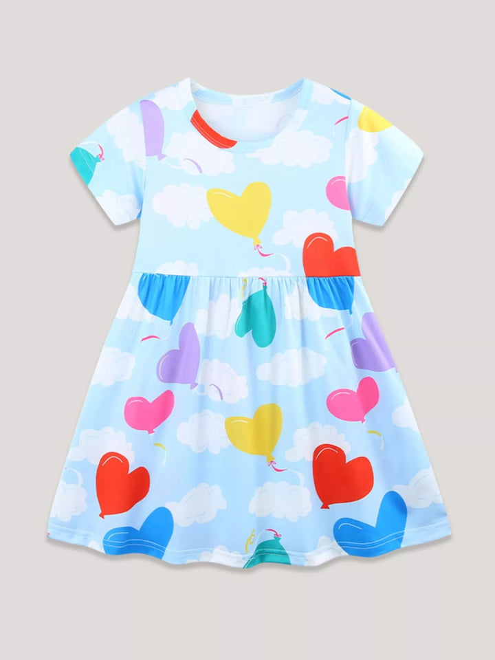 Children's Heart Balloon Print Casual Dress