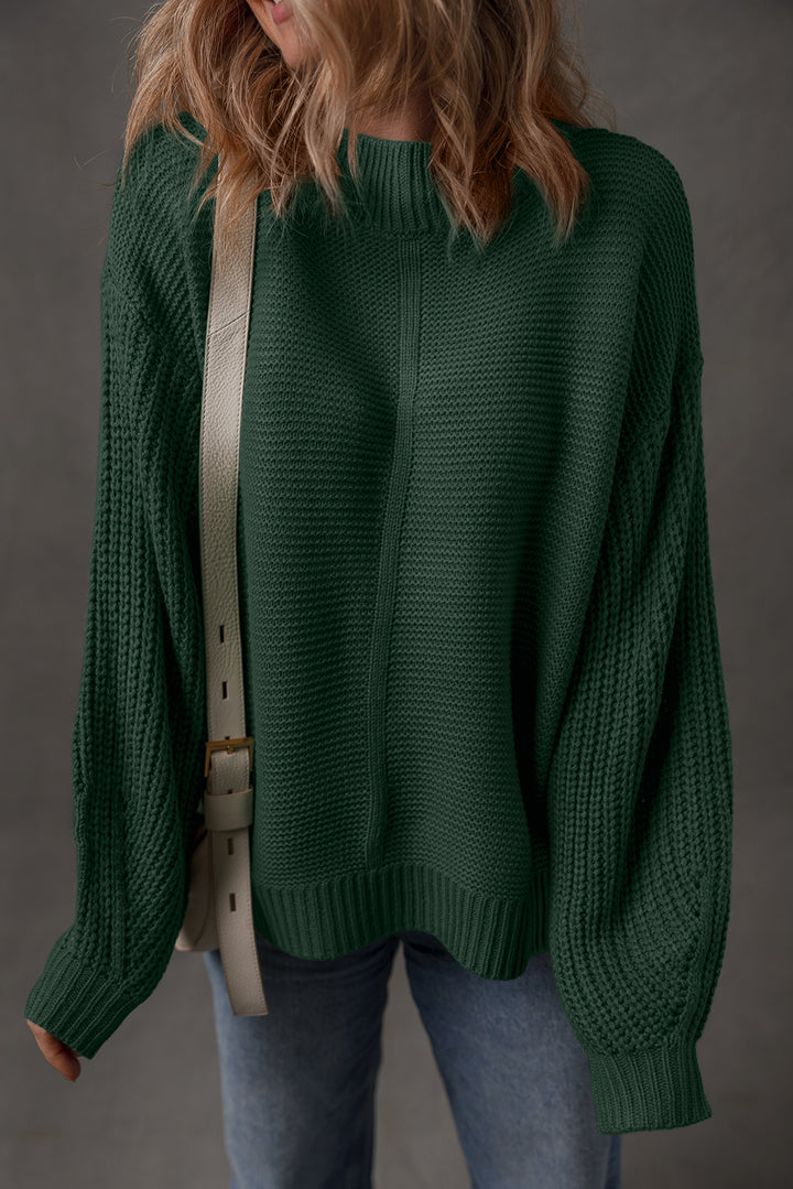 Mist Green Solid Color Front Seam Drop Shoulder Loose Sweater