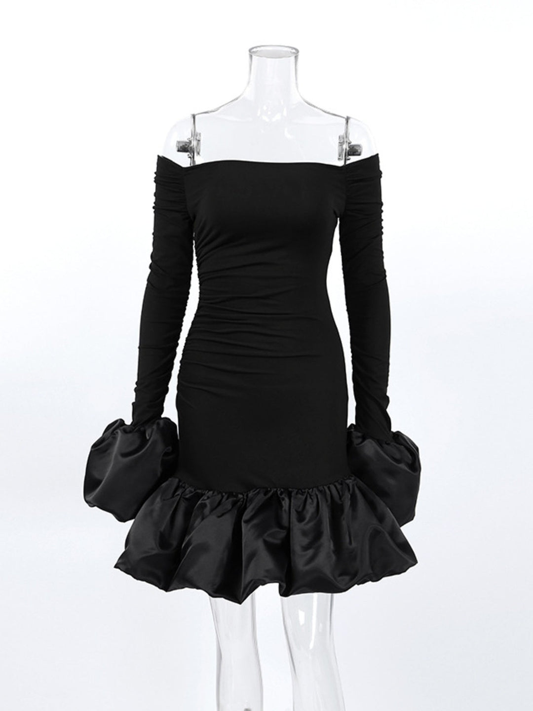 Off-Shoulder Ruffle Hem Mini Dress
