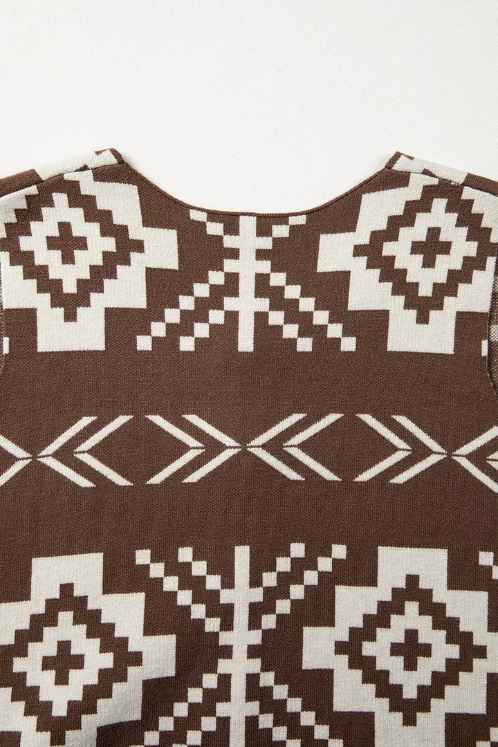 Western Geometric Pattern Sleeveless Knit Sweater Vest