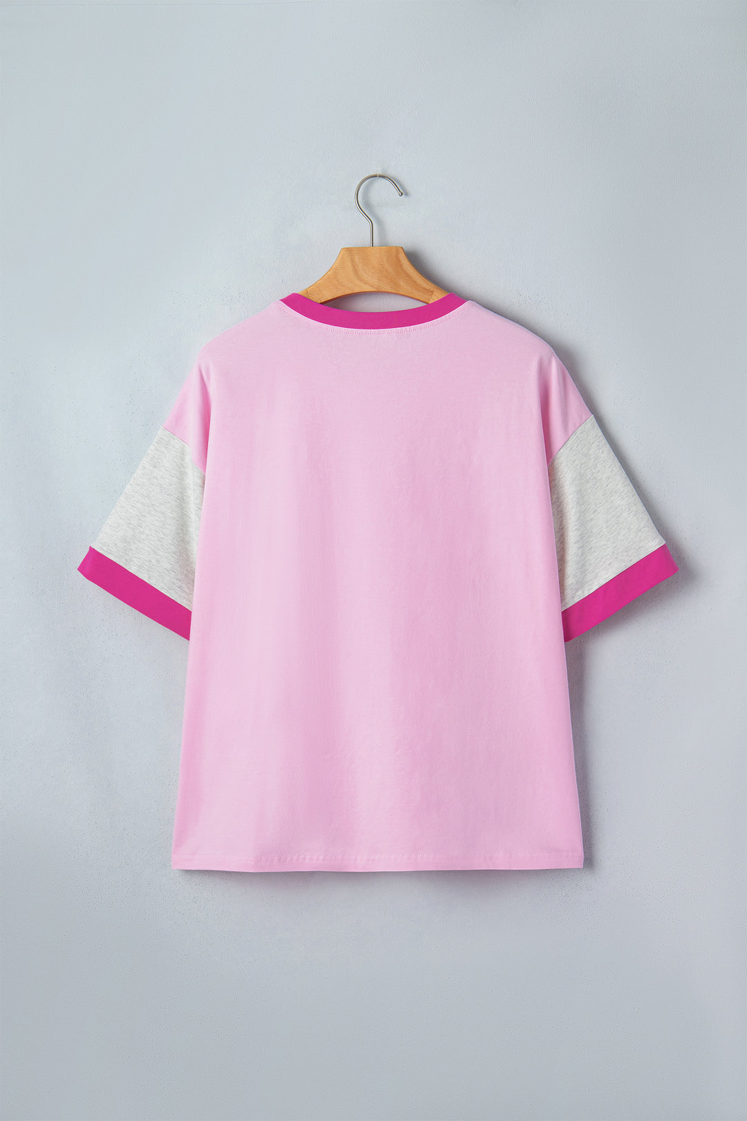 Gossamer Pink Embroidered Bow Detail Color Block Loose Tee