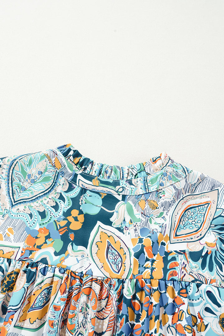 Multicolour Plus Size Floral Print Half Sleeve Slit Neck Blouse