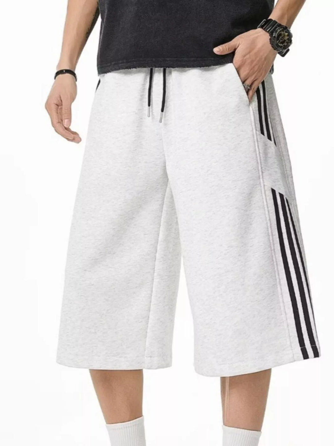 Men's Plus Size Striped Wide-Leg Cropped Pants