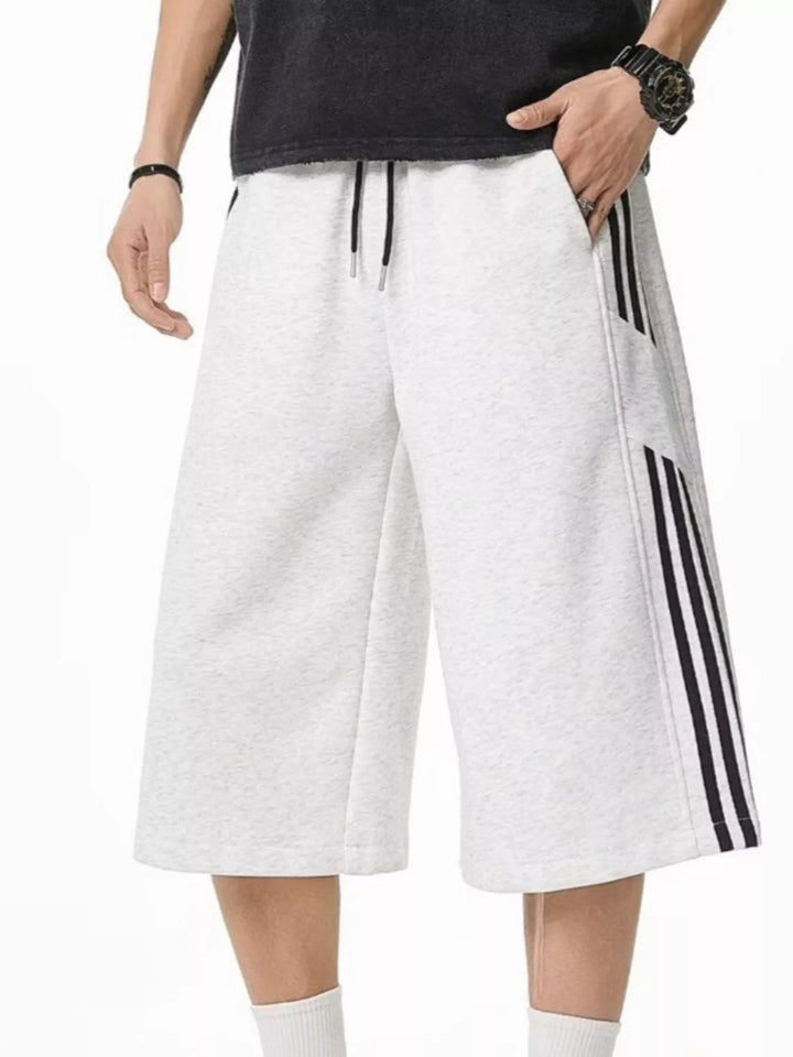 Men's Plus Size Striped Wide-Leg Cropped Pants