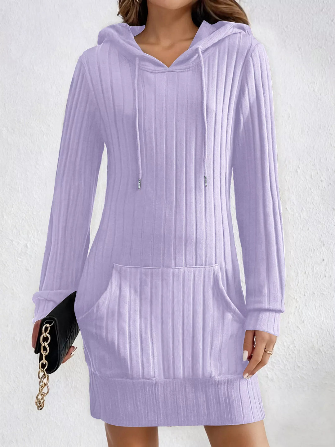 Ribbed Knit Hoodie Dress
