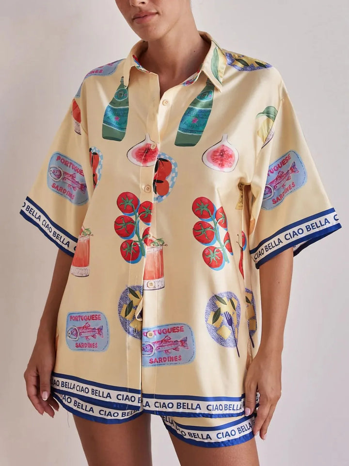 Printed Button Up Top and Shorts Set