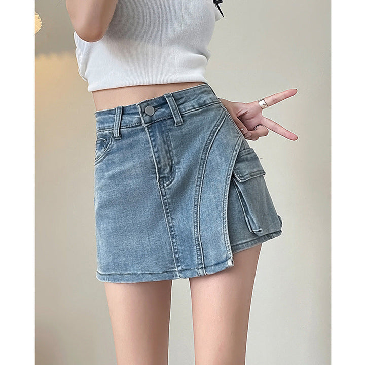 Retro Distressed Figure-flattering Asymmetrical A-line Mini Skirt