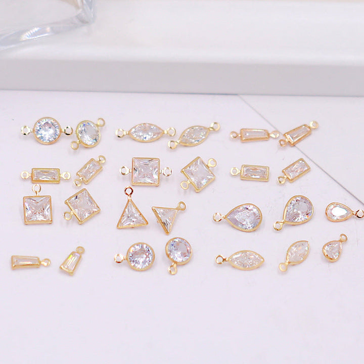 Geometric Zircon Bezel Set Pendant - Gold Plated Color Retention Charm for DIY Earring Jewelry Making Accessories