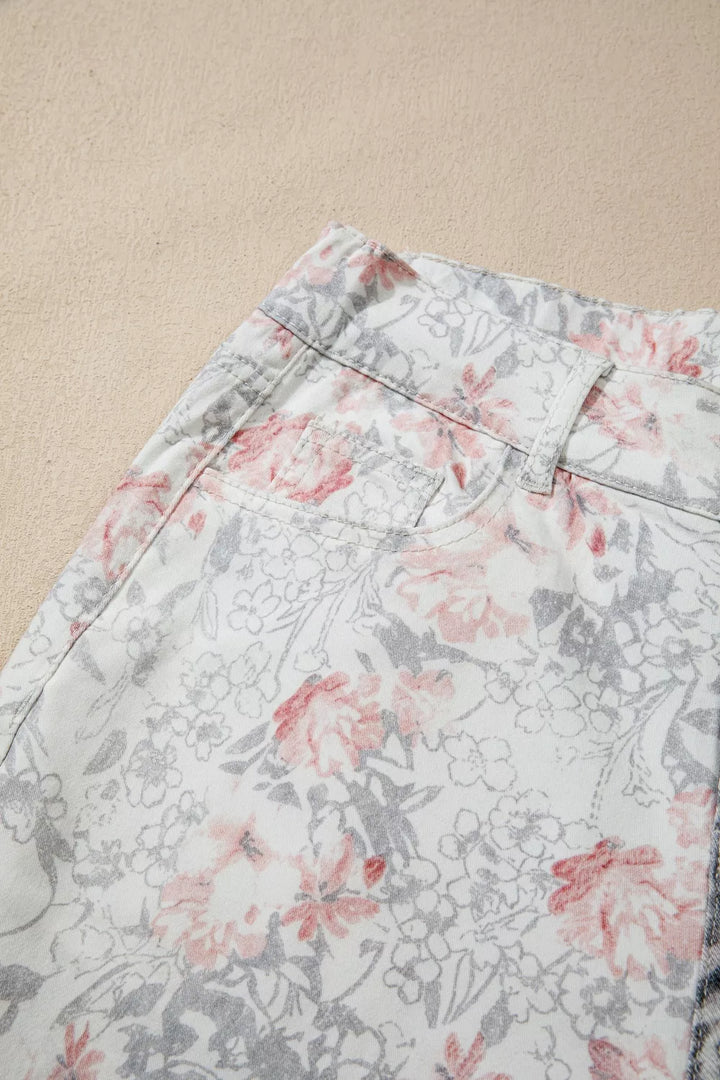 Floral and Leopard Print Wide-Leg Jeans