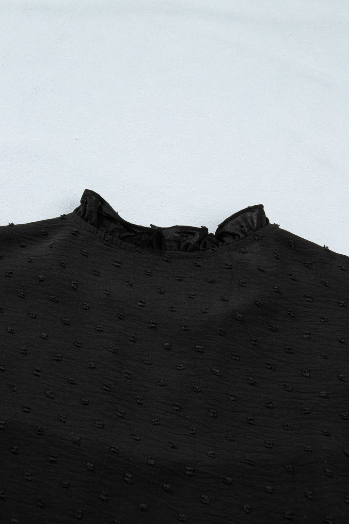 Black Plus Size Swiss Dot Ruffle Lace Trim V Neck Tank Top