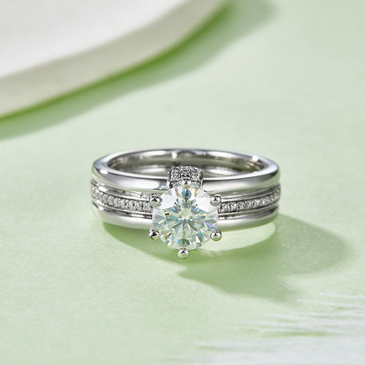 S925 Sterling Silver 1ct D Color VVS1 Moissanite Ring Set 6.5mm Stone Platinum Plated GRA Certified US Size 5-9 Gift Box