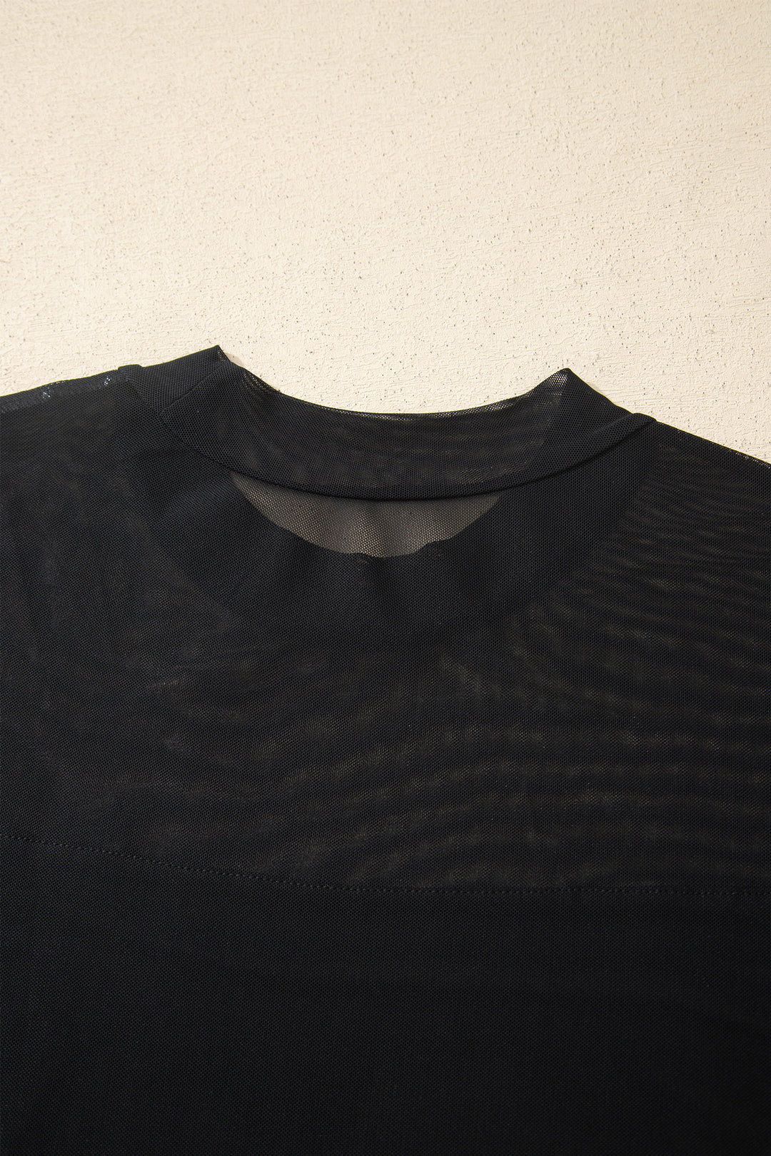 Black Plus Size Sheer Mesh Panel Short Sleeve Top