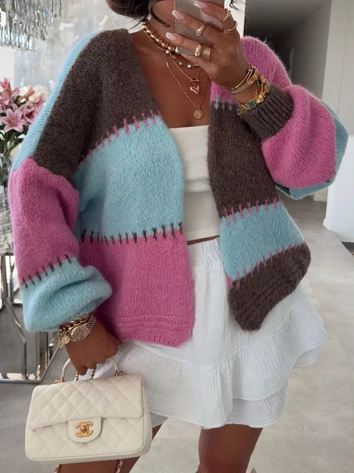 Color Block Open Front Cardigan