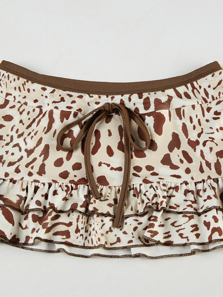 Leopard Print Strapless Top and Skirt Two-Piece Set