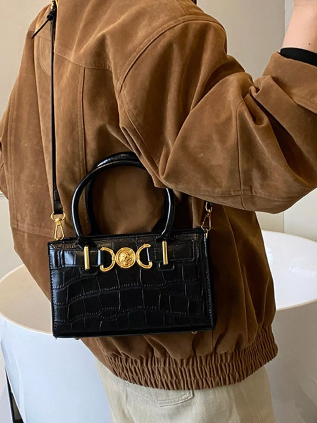Crocodile Embossed Crossbody Bag