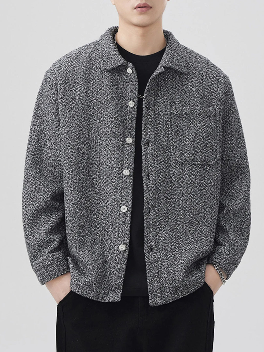 Men's Plus Size Button Up Long Sleeve Shacket