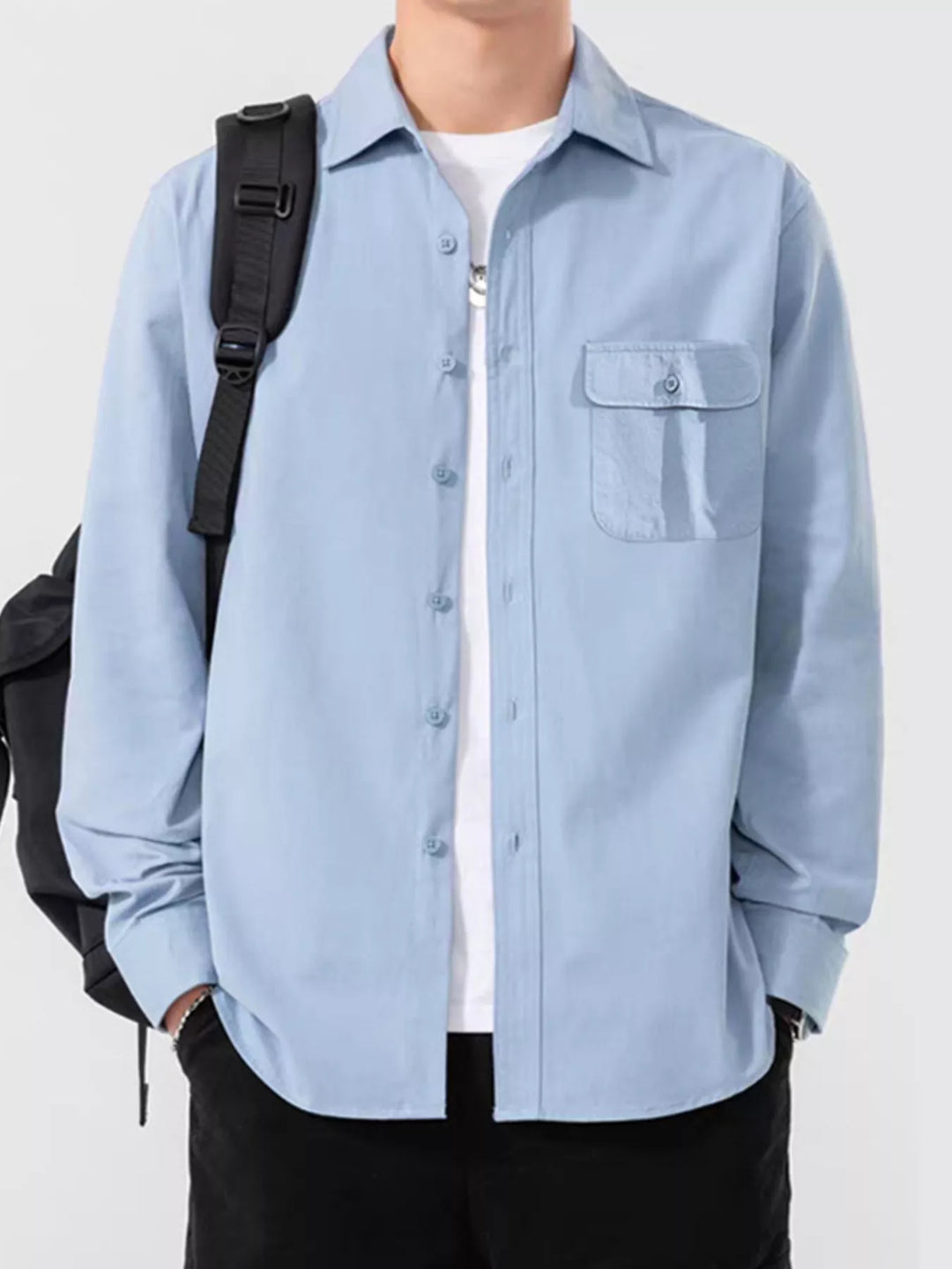 Men's Plus Size Casual Solid Color Long Sleeve Shirt