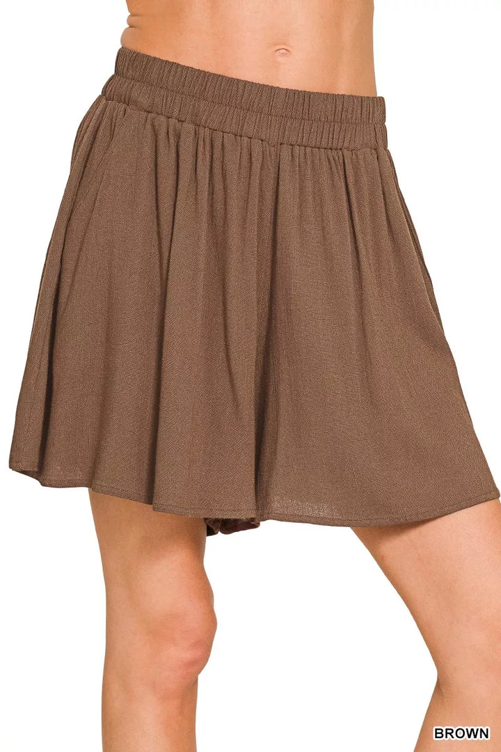 Zenana Woven Elastic Band Shorts With Pocket