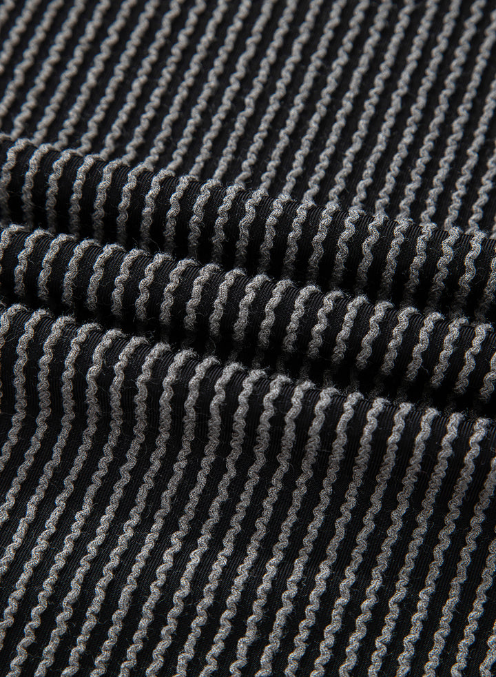 Dark Grey Corded Lantern Sleeve Top High Waist Ruffled Mini Skirt Set