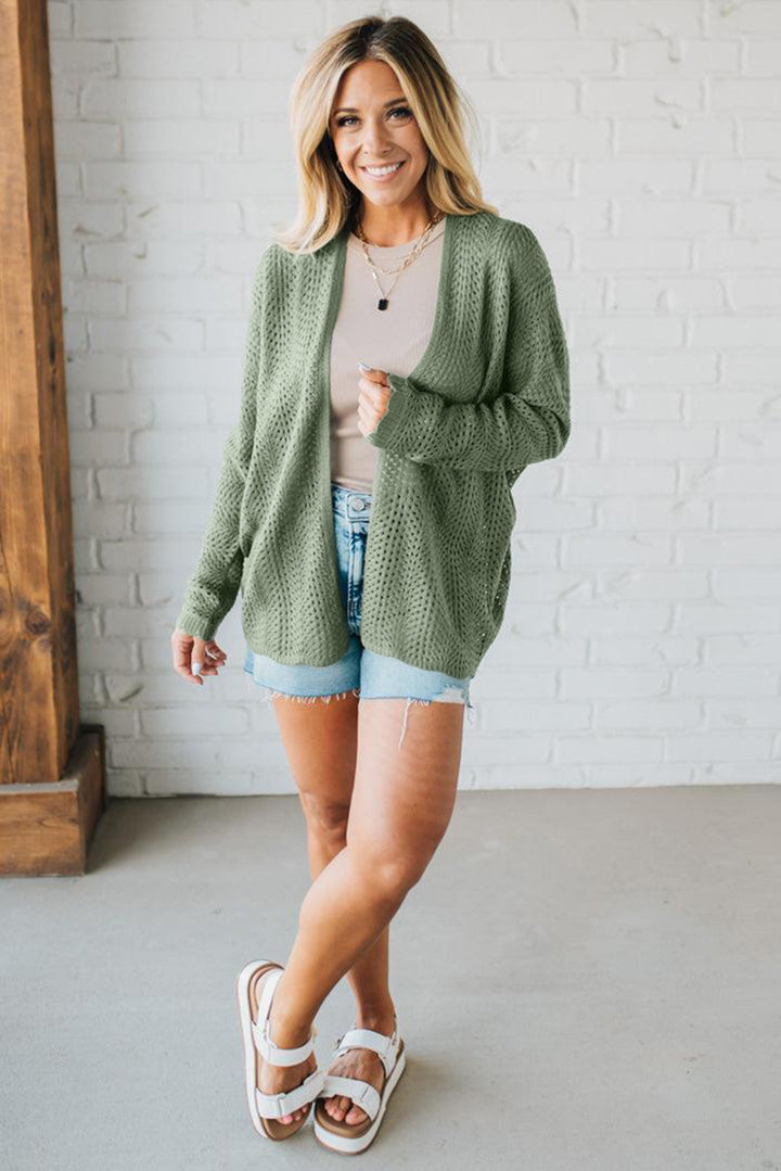 Green Bay Scalloped Edge Eyelet Knit Batwing Sleeve Cardigan