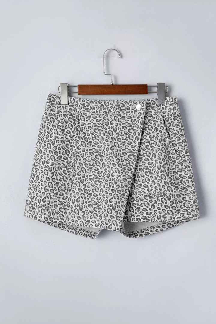 Leopard Print Elastic Waist Denim Shorts