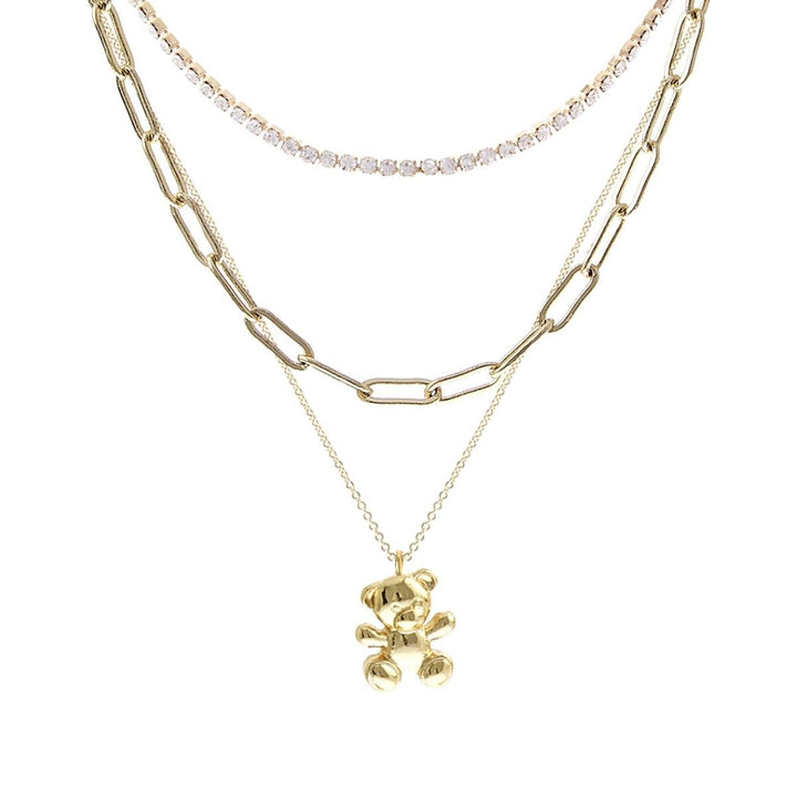 Gold 3 Pcs Teddy Bear Necklace