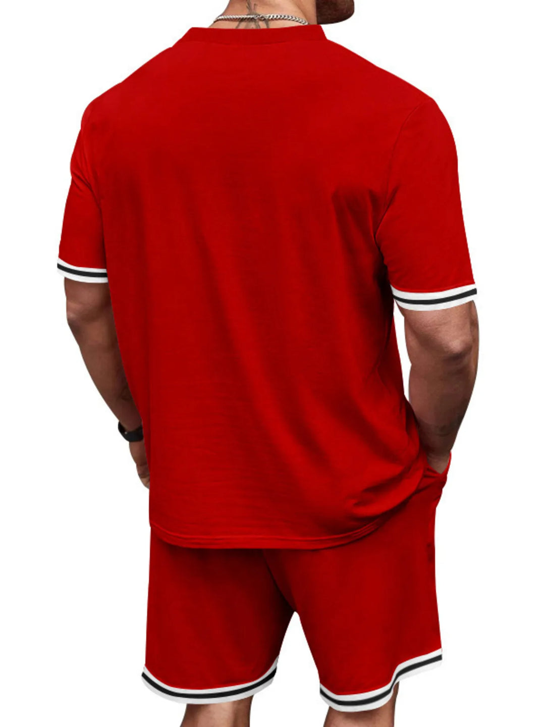 Men's Full Size Striped Short Sleeve Tee and Shorts Set Plus Size
