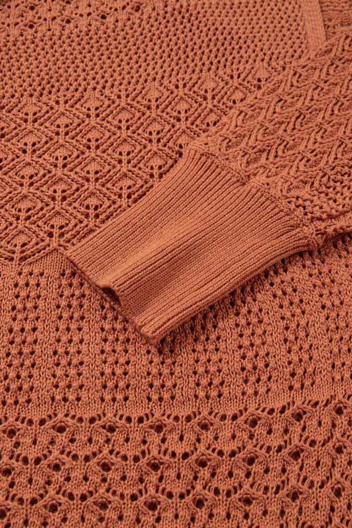 Redwood Burl Mixed Pattern Knitted Open Front Plus Cardigan