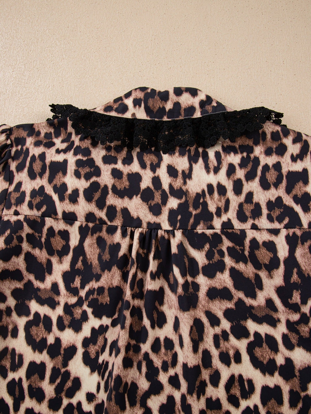 Leopard Print Lace Trim Short Sleeve Shirt