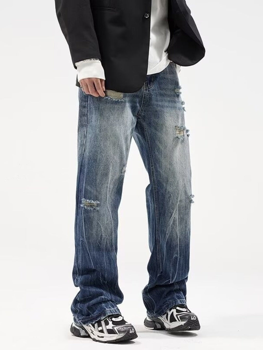 Men's Full Size Distressed Loose Fit Jeans Plus Size