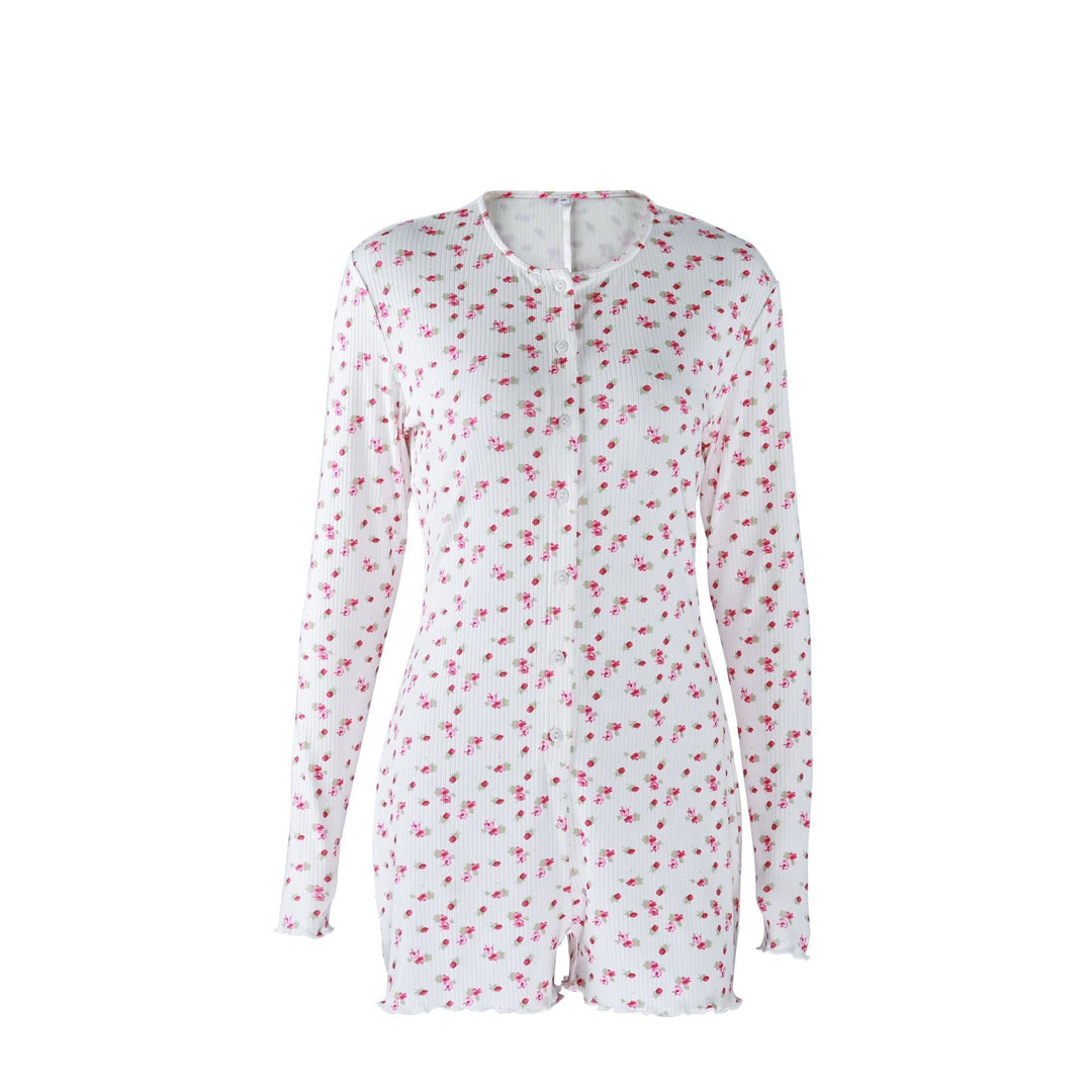 Hemstitched Print Ruffle One-piece Bodysuit