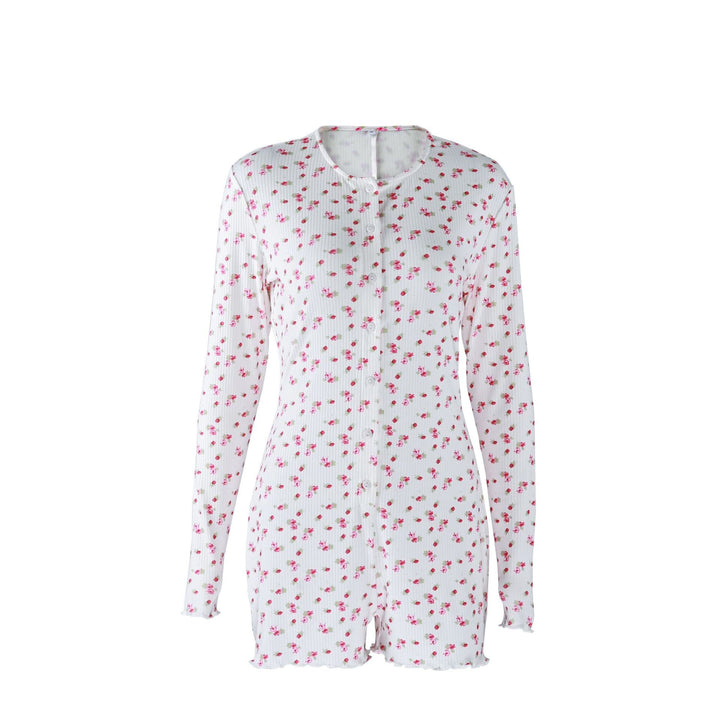 Hemstitched Print Ruffle One-piece Bodysuit