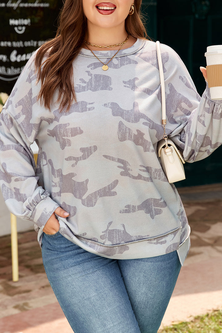Multicolour Camouflage Print Round Neck Plus Size Sweatshirt