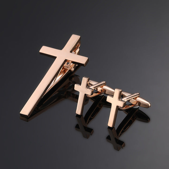 Gold Silver Black Cross Square Brushed Tie Clip