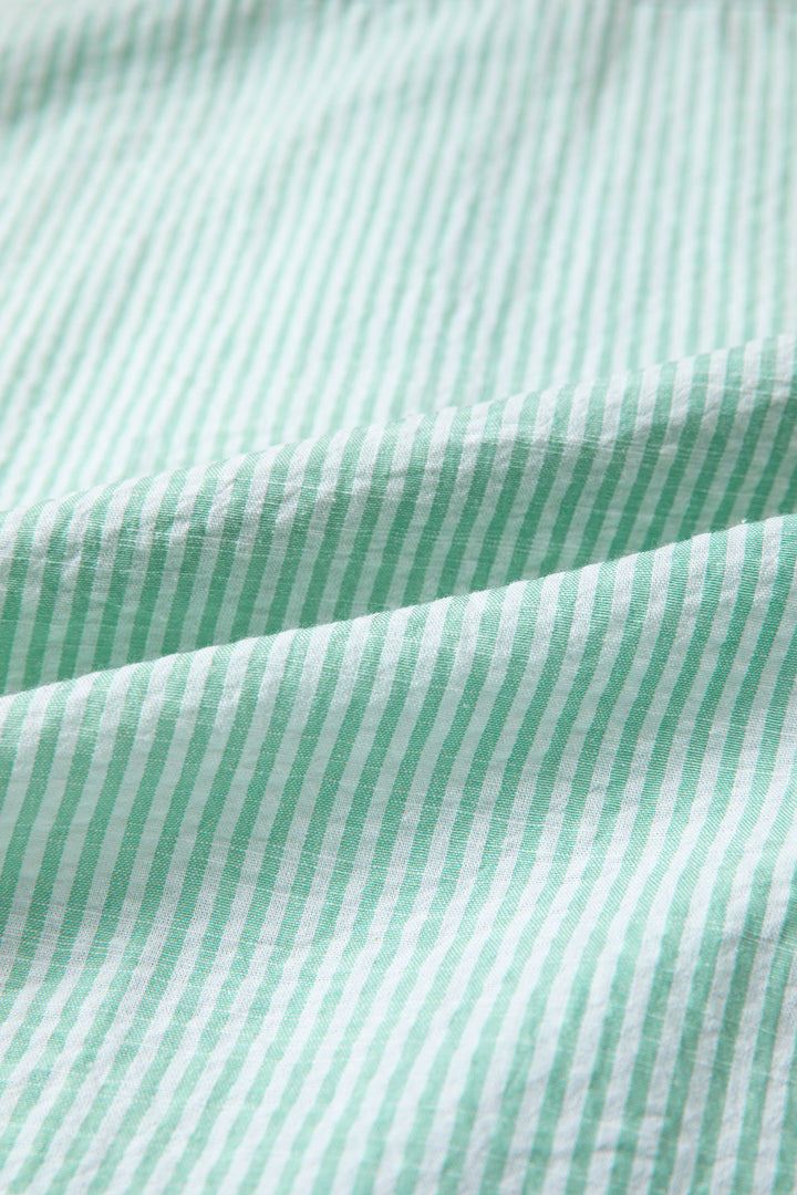 Green Stripe Leopard Contrast Collar Short Sleeve Shirt