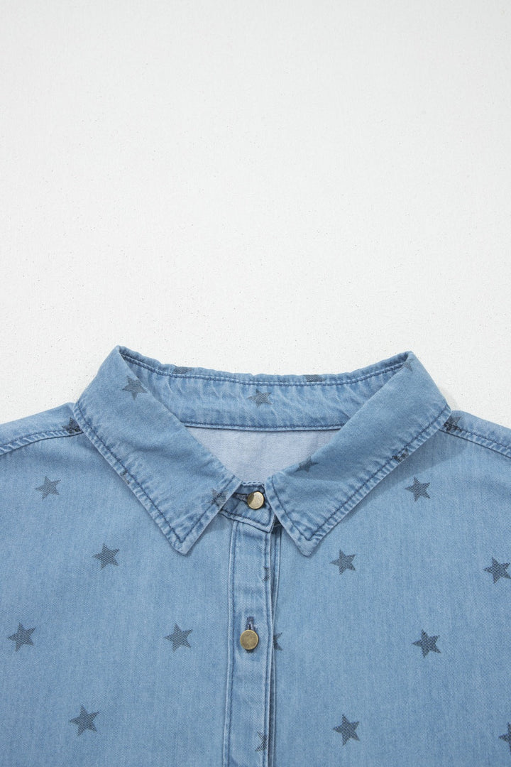 Double Chest Pocket Short Sleeve Denim Shirt