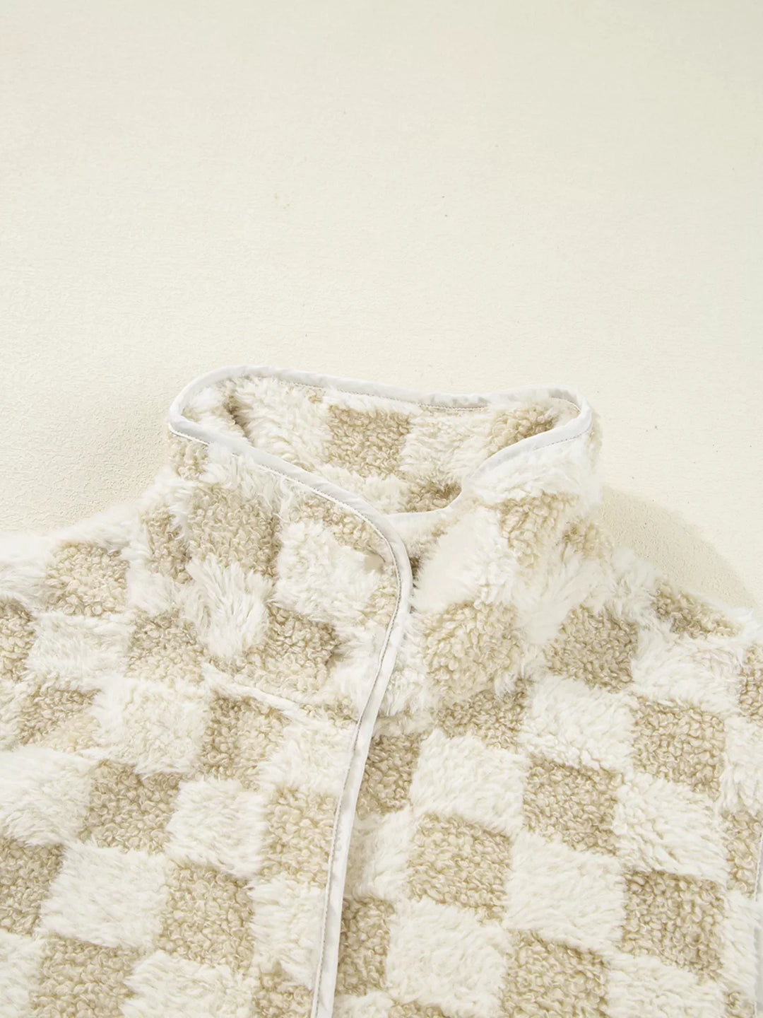Sherpa Checkerboard Snap Button Vest Coat with Pocket