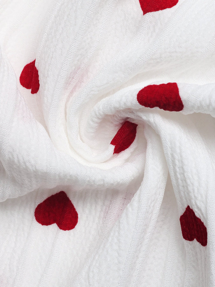 Heart Print Drawstring Waist Wide Leg Pants