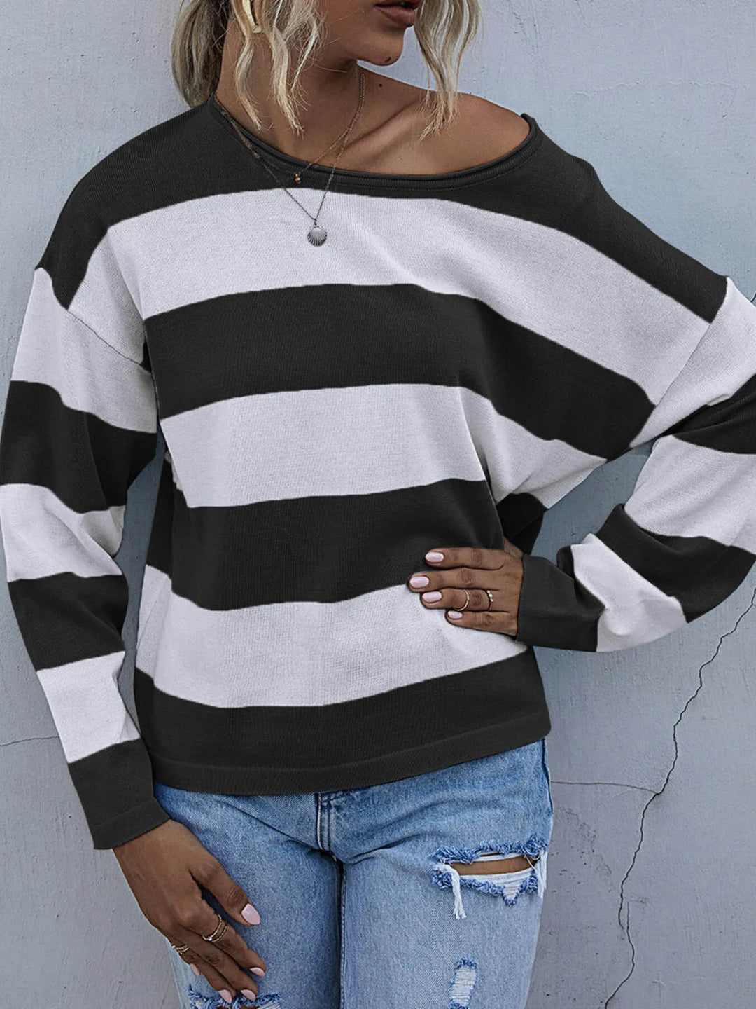Striped Casual Long Sleeve Knit Top